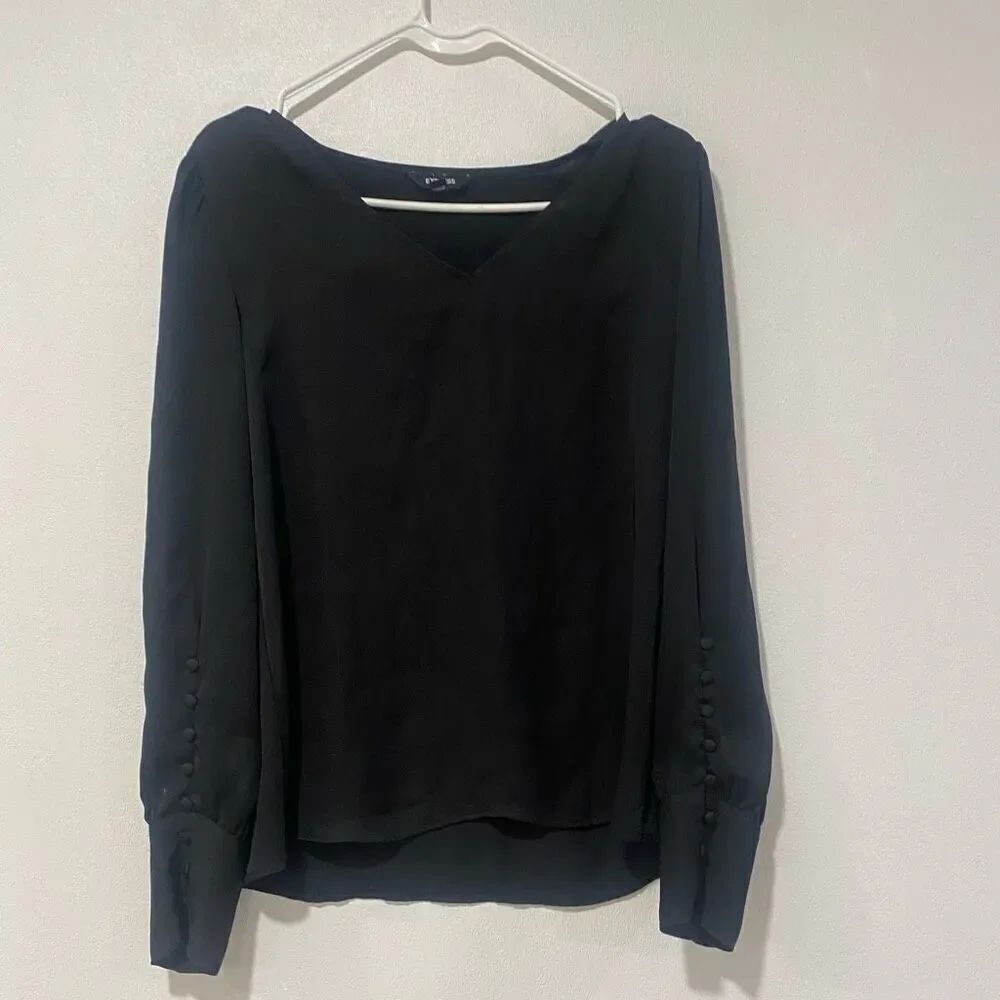 Express Black Long Sleeve Blouse with Button Cuffs – Size S